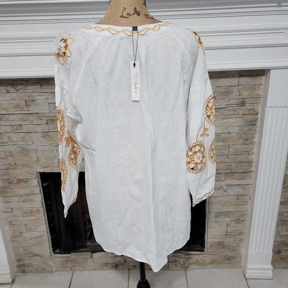 Anthropologie R D & Koko gold embroidered lantern sleeve peasant blouse‎ new!! - Picture 6 of 8